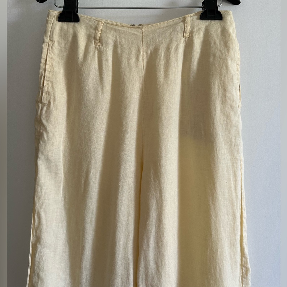 Rhythm Light Yellow High Waisted Linen Wide Leg Zip Up Pants size 4 EUC - Picture 2 of 8